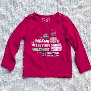 Baby Gap Warm Winter Wishes Christmas Shirt Red Graphic 2T